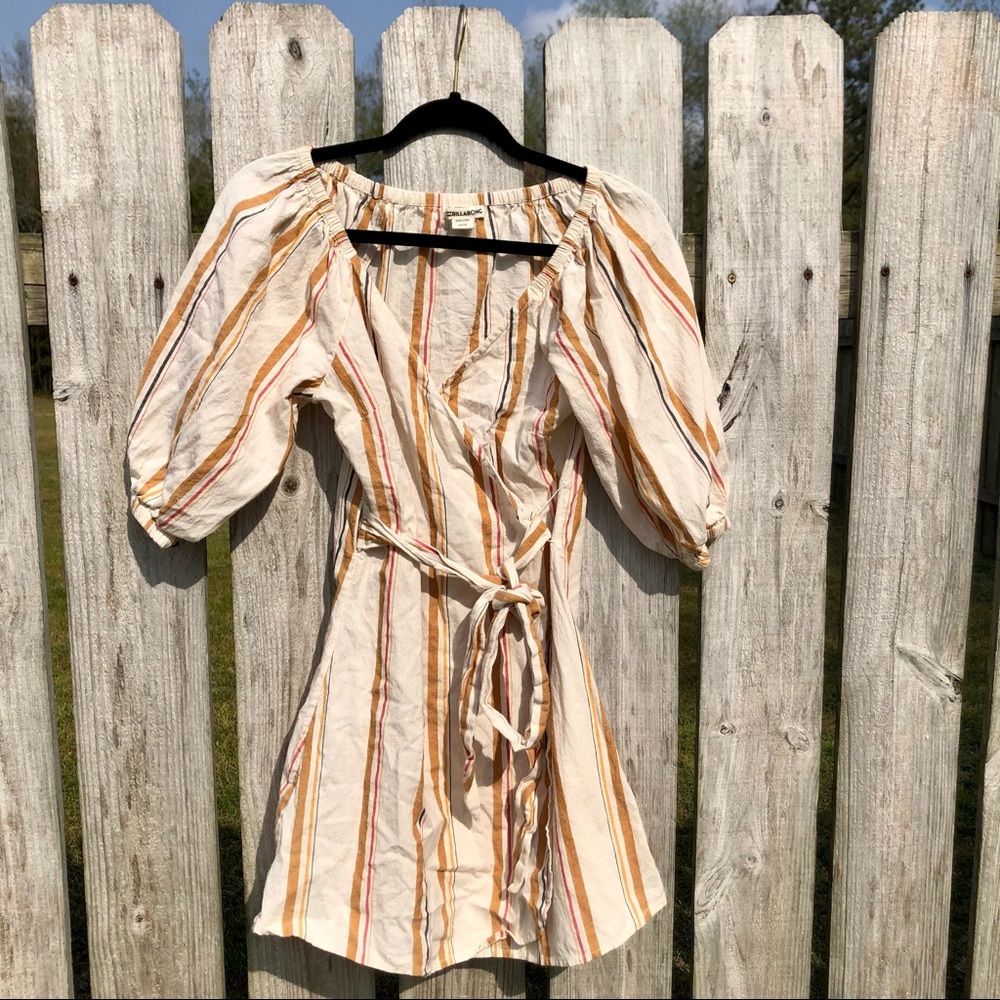 White Striped Dress w/ Puff Sleeves